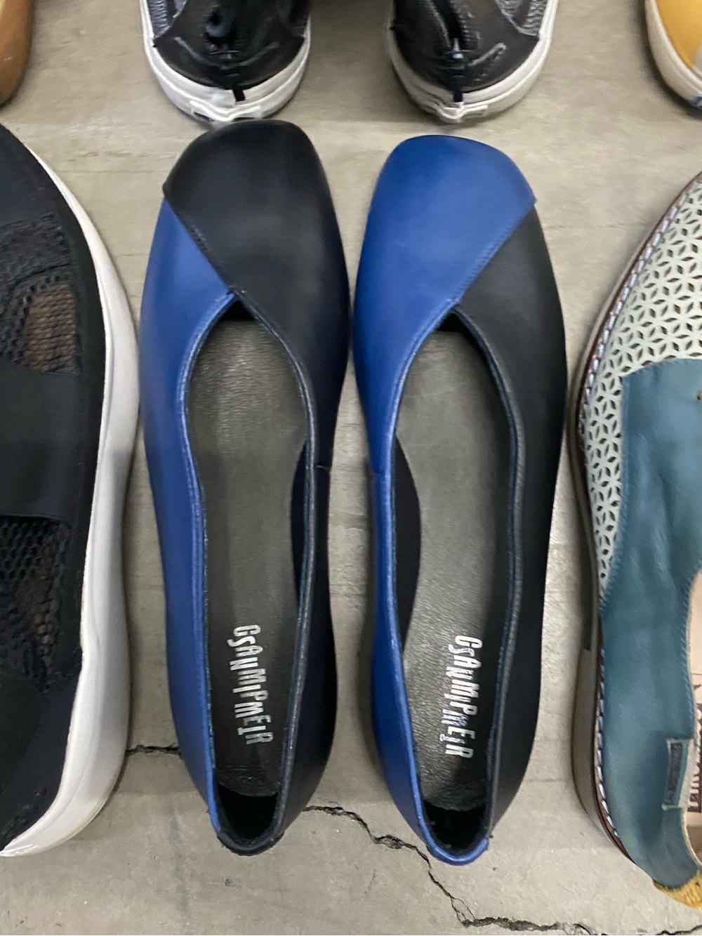 Camper Two-Tone Blue and Black Slip-On Ballet Flats